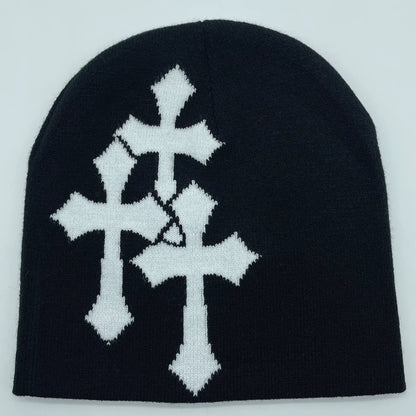 Jacquard Knitted Beanie | Unisex | Knitted Yarn | Crucifix Pattern Hip Hop Streetwear | Steven & Levon