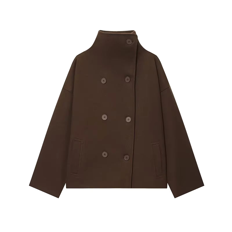 Women's Wool Coat | High Neck | Double Breasted | Loose Fit | Winter Outerwear | Steven & Levon