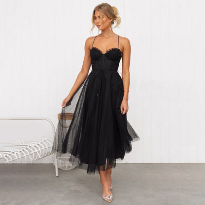 Women's Corset Tulle Midi Dress | Lightweight Occasion Dress | Steven & Levon