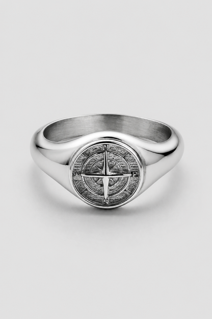 Compass Signet Ring | Gold or Silver | Unisex | Stainless Steel | Compass Design | Steven & Levon