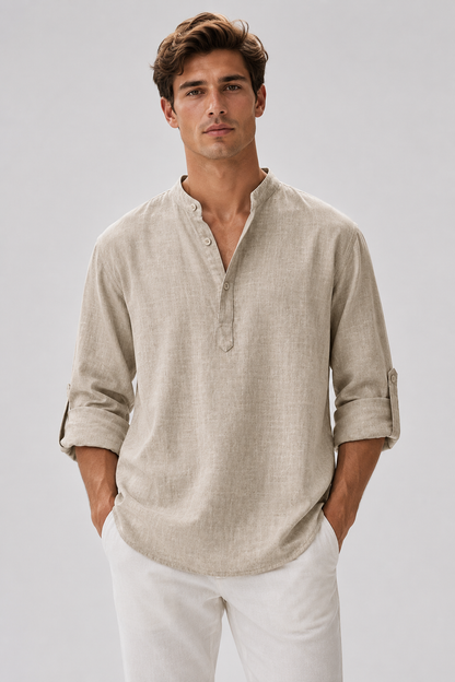 Men's Linen Long Sleeve Collar Shirt | Men | Breathable Lightweight Linen | Casual Summer Wear | Steven & Levon