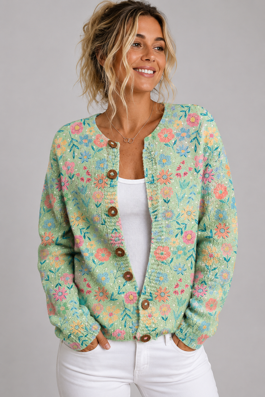 Floral Knit Cardigan | Women | Open Front | Soft Knit | Multicolor | Steven & Levon
