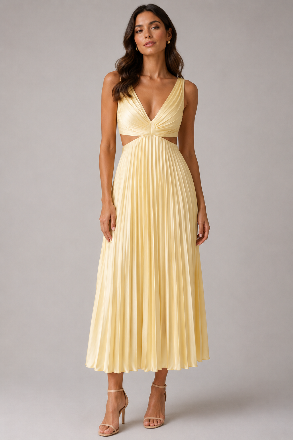 Women's Pleated V-Neck Midi Dress | Elegant Occasion Dress | Steven & Levon