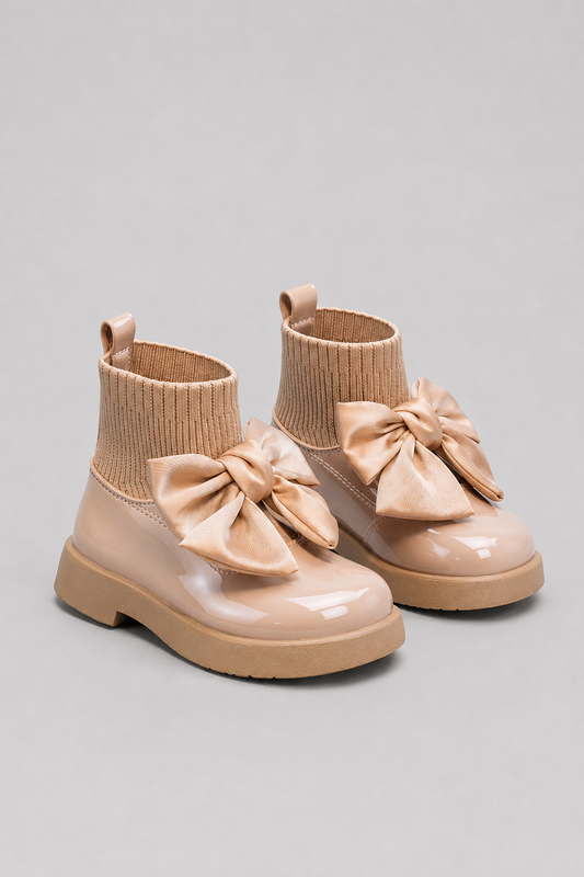 Girls Bow Ankle Boots | Patent Leather | Non-Slip Zip School Fashion Boots | Steven & Levon