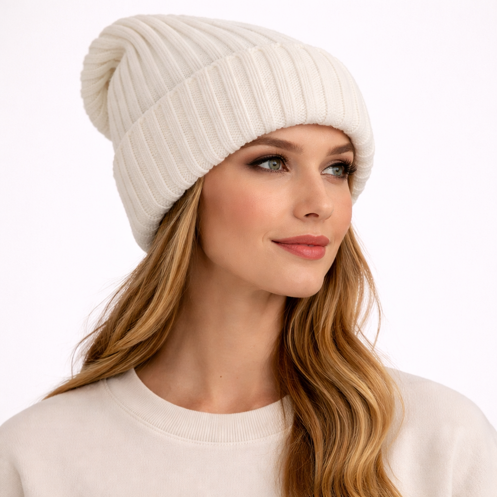 Beanivelle - Ribbed Knit Fold-Up Beanie  Winter Warmth Everyday