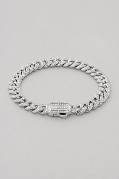 Iced Cuban Bracelet | Men | Silver | 10mm Iced Cuban Chain Bracelet | Steven & Levon