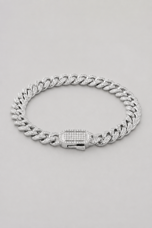 Iced Cuban Bracelet | Men | Silver | 10mm Iced Cuban Chain Bracelet | Steven & Levon