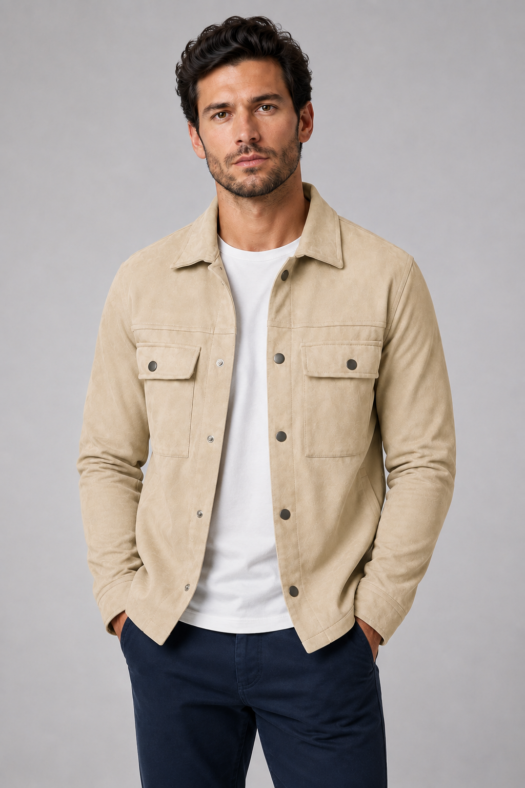 Men's Suede Overshirt Jacket | Slim Fit | Button Front | Utility Shirt Jacket | Steven & Levon