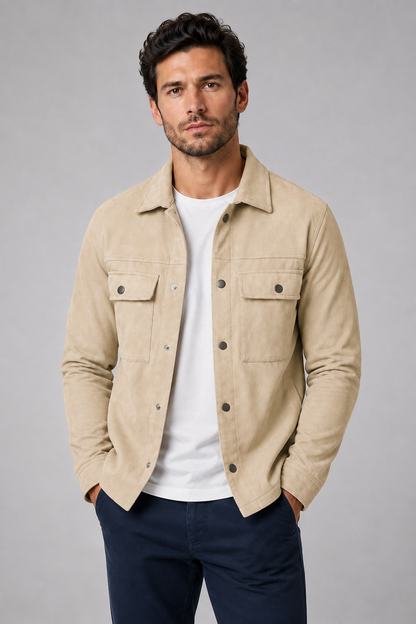Men's Suede Overshirt Jacket | Slim Fit | Button Front | Utility Shirt Jacket | Steven & Levon