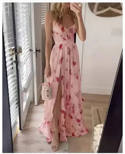 Maxi Floral Dress | Women | Lightweight Fabric | Side Slit | Summer Occasion Wear | Steven & Levon