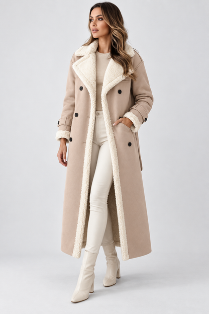 Women's Long Elegant Winter Coat | Beige Wool Blend | Classic Warm Outerwear | Steven & Levon