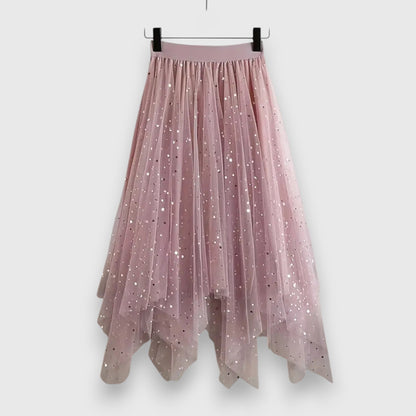 Women's High-Waist Sequin Skirt | Gathered Hem Elegant Party Style | Steven & Levon