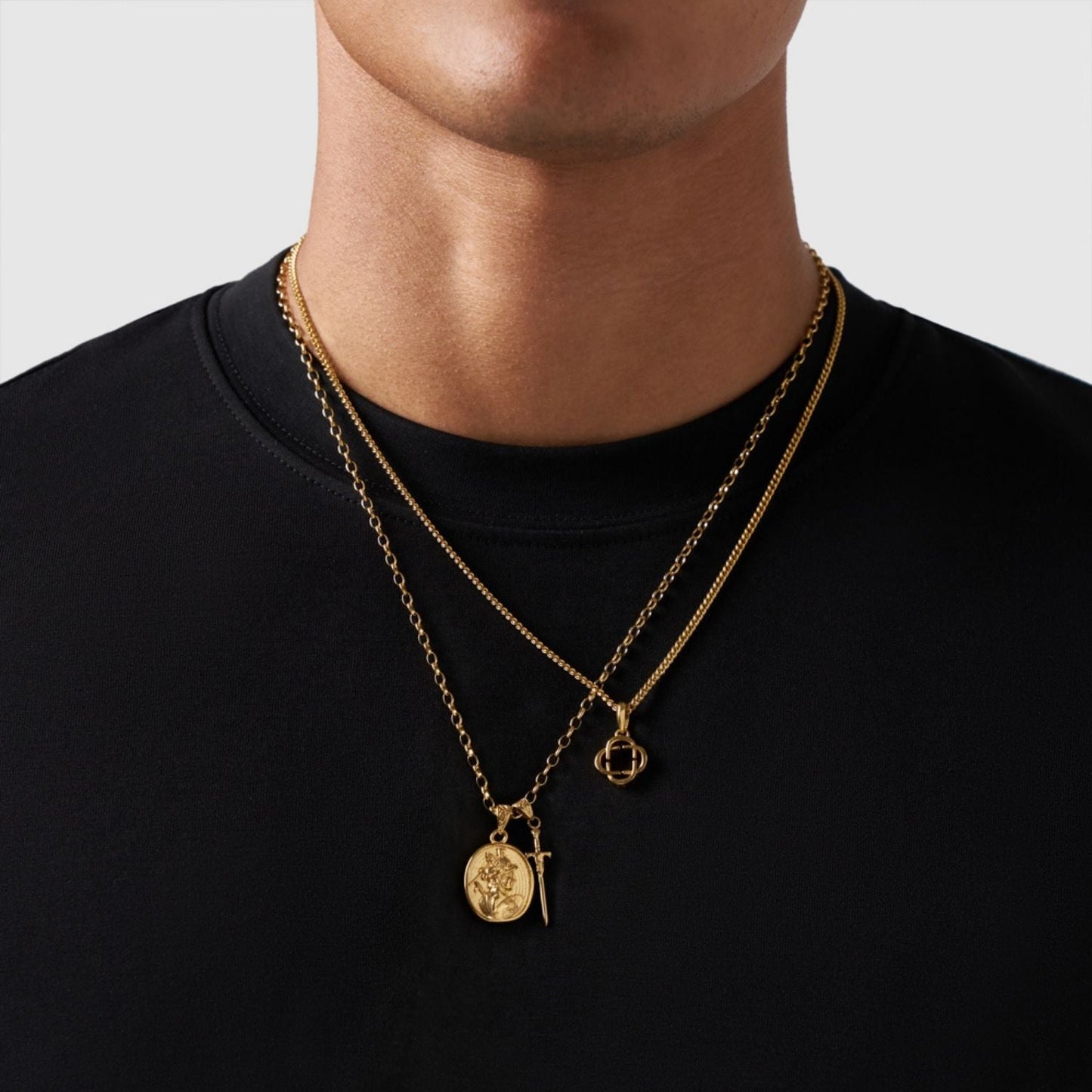 Gold Pendant Set | Unisex | Stainless Steel | Customisable Jewellery | Layered Necklace Set | Steven & Levon