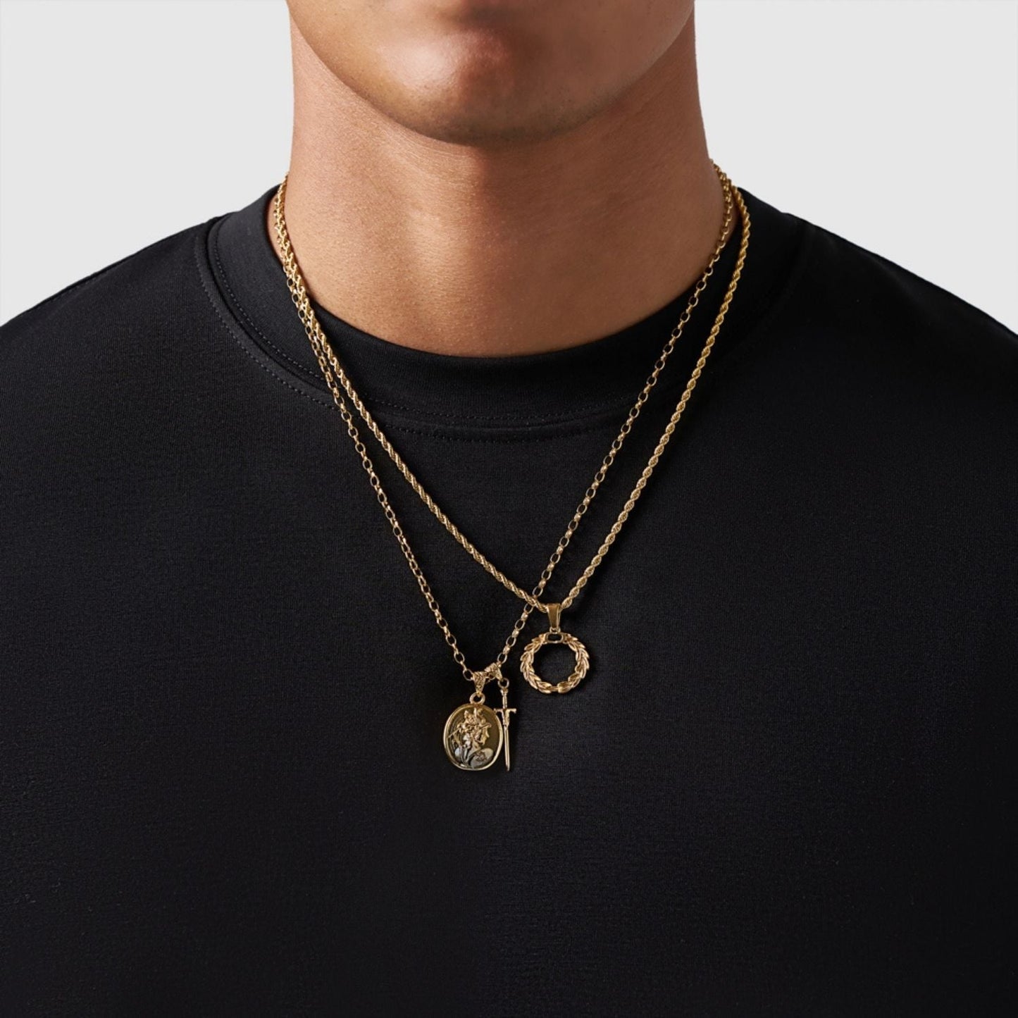 Gold Pendant Set | Unisex | Stainless Steel | Customisable Jewellery | Layered Necklace Set | Steven & Levon
