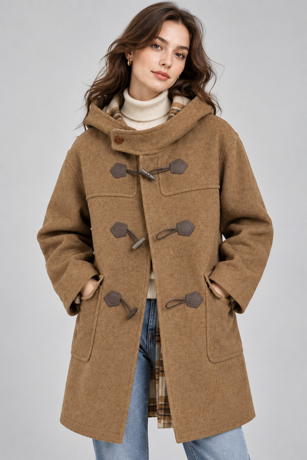 Women's Wool Coat | Hooded | Horn-Style Buttons | Double-Sided | Winter Outerwear | Steven & Levon