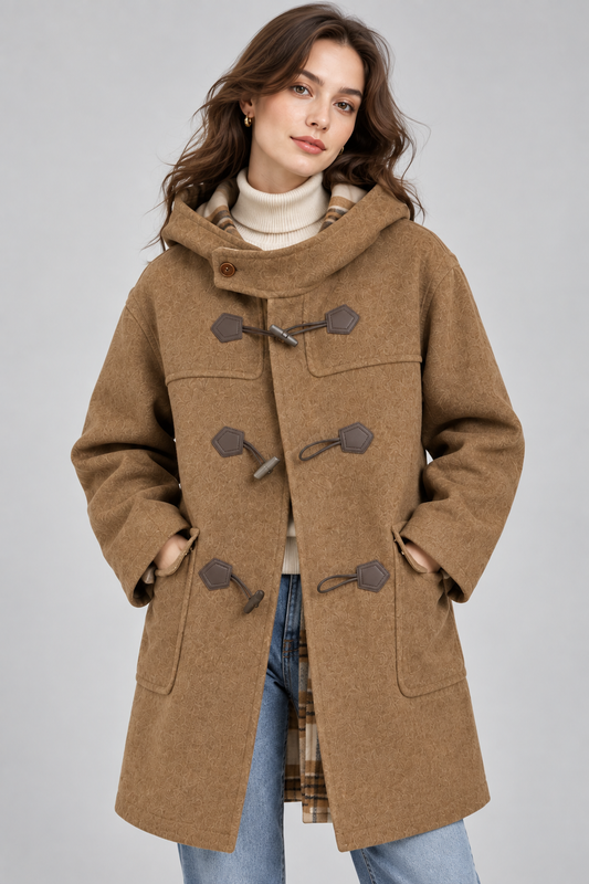 Women's Wool Coat | Hooded | Horn-Style Buttons | Double-Sided | Winter Outerwear | Steven & Levon