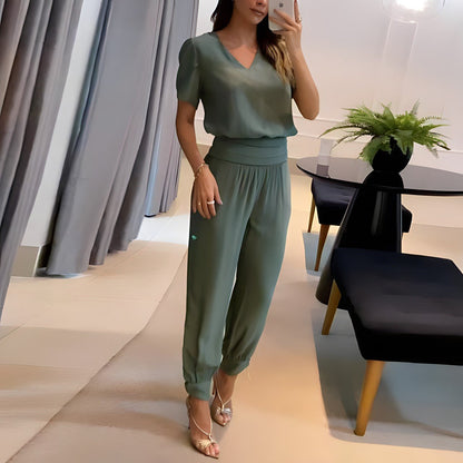 Women's Two-Piece Set | Puff-Sleeve Blouse & Harem Trousers | Regular Fit | Steven & Levon
