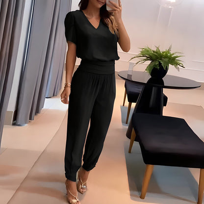 Women's Two-Piece Set | Puff-Sleeve Blouse & Harem Trousers | Regular Fit | Steven & Levon