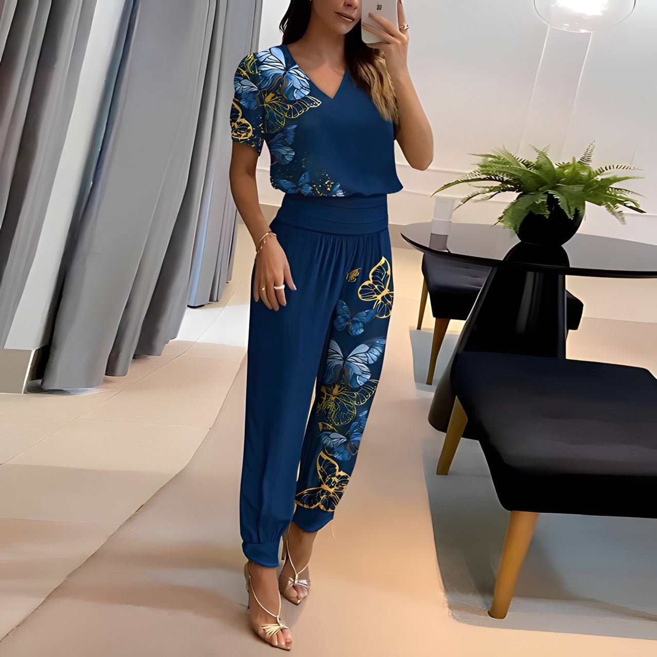 Women's Two-Piece Set | Puff-Sleeve Blouse & Harem Trousers | Regular Fit | Steven & Levon