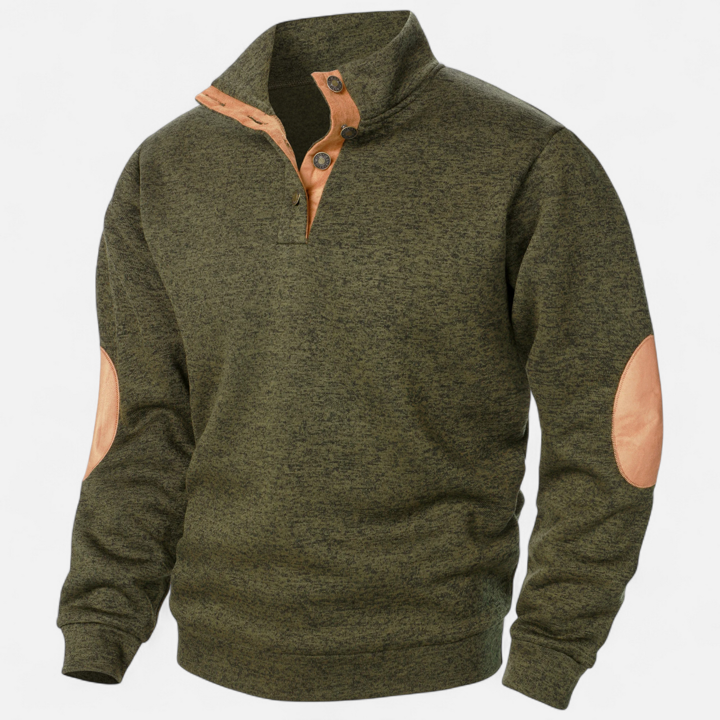 Men's Knitted Jumper | Stand Collar Half Button Pullover | Elbow Patch Sweater | Steven & Levon