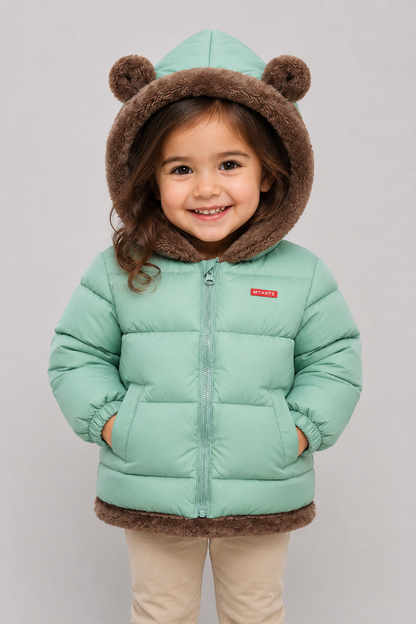 Kids Hooded Puffer Jacket | Boys & Girls | Bear Ears | Fleece Lined Winter Coat | Steven & Levon
