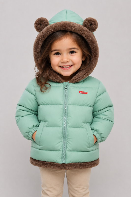 Kids Hooded Puffer Jacket | Boys & Girls | Bear Ears | Fleece Lined Winter Coat | Steven & Levon