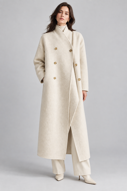 Women's Cashmere Wool Coat | Mid-Length | Scarf Collar | Double Sided | Loose Fit | Winter Outerwear | Steven & Levon