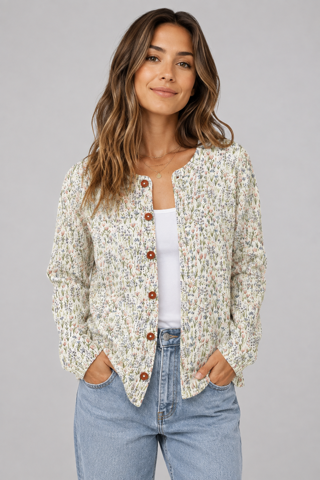 Spring Art Knit Cardigan | Women | Button Front | Soft Knit | Artistic Floral Style | Steven & Levon