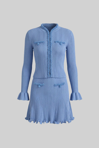 Ribbed Knit Set | Women | Beaded Embellished | Blue | Steven & Levon