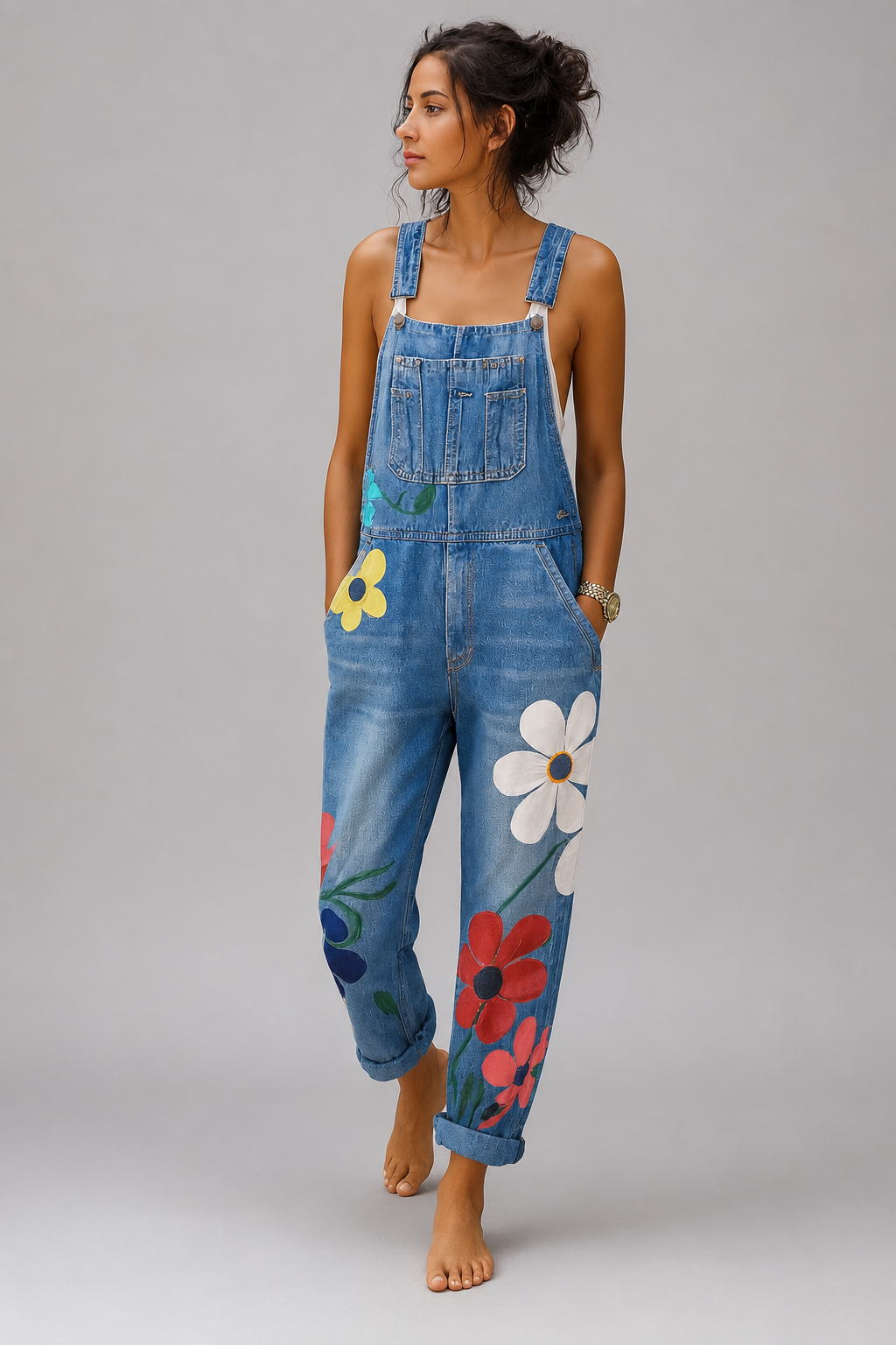 Floral Denim Jumpsuit | Women | Printed Design | Comfortable Fit | Casual Everyday Wear | Steven & Levon