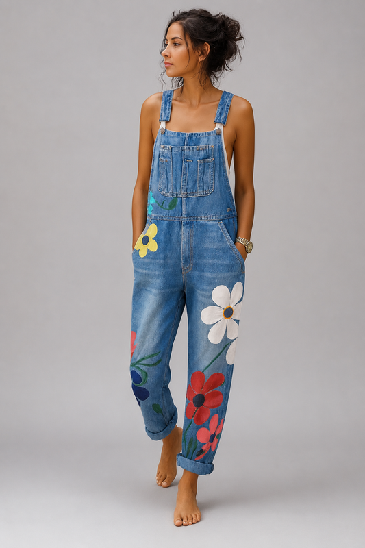Floral Denim Jumpsuit | Women | Printed Design | Comfortable Fit | Casual Everyday Wear | Steven & Levon