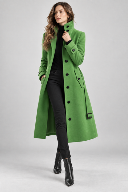 Women's Wool Coat | Turn-Down Collar | Single Breasted | Long Sleeve | Warm Winter Outerwear | Steven & Levon
