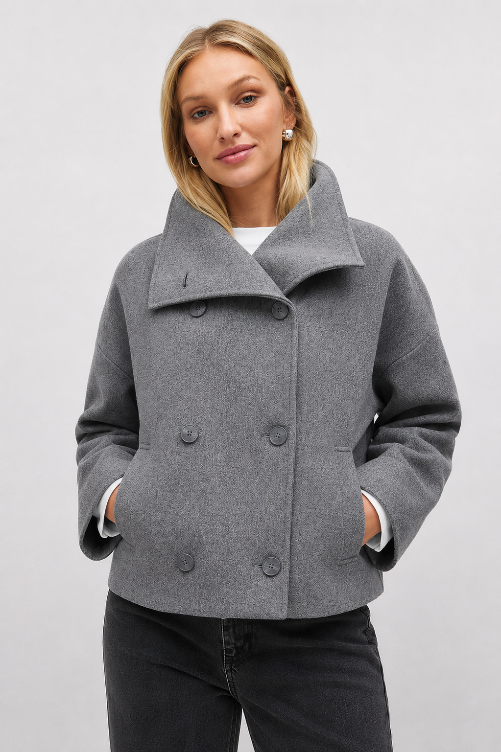 Women's Short Wool Jacket | Wool Blend Jacket | Women | Double Snap Closure Regular Fit Autumn Coat | Steven & Levon