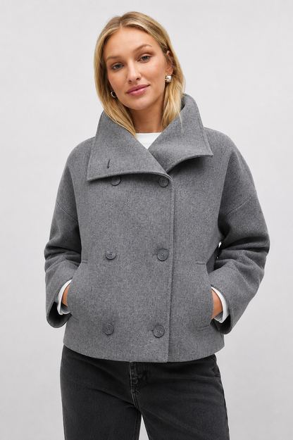 Women's Short Wool Jacket | Wool Blend Jacket | Women | Double Snap Closure Regular Fit Autumn Coat | Steven & Levon