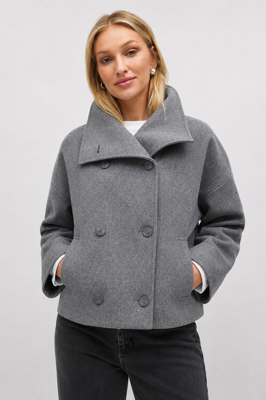 Women's Short Wool Jacket | Wool Blend Jacket | Women | Double Snap Closure Regular Fit Autumn Coat | Steven & Levon