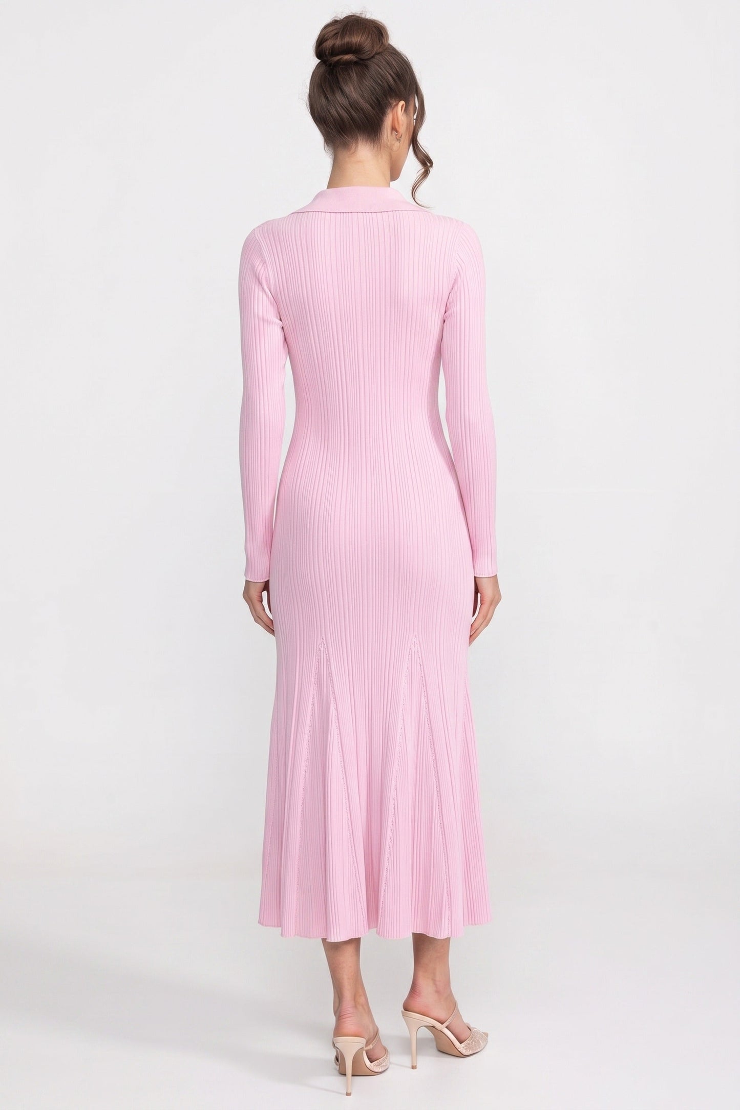 Button Front Knit Maxi Dress | Women's Long Sleeve Knit Dress | Patch Pockets | Pink | Steven & Levon