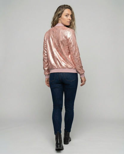 Shiny Bomber Jacket | Women | Zip Front | Lightweight Outerwear | Steven & Levon