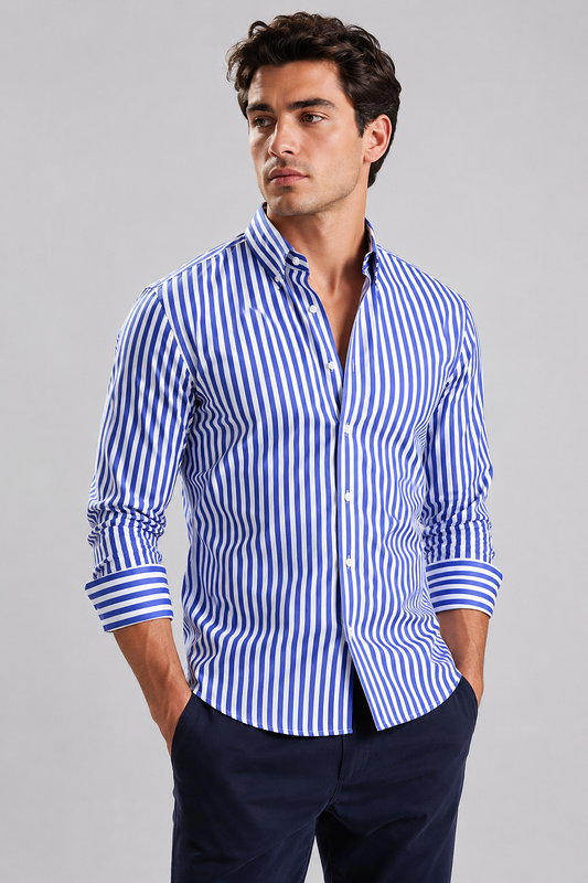 Men's Striped Overshirt | Casual Shirt | Cotton Blend | Button-Up Lightweight Layer | Steven & Levon