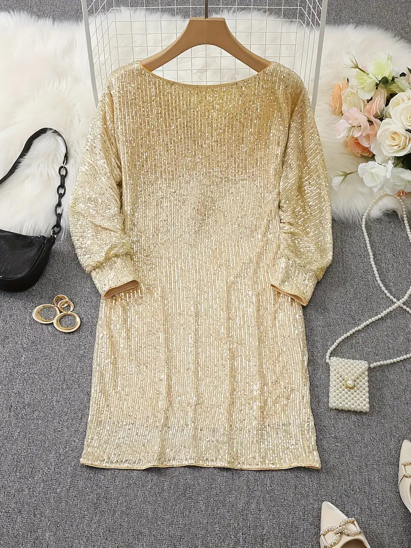 Sequin Mini Dress | Women | Long Sleeve Relaxed Fit | Sparkly Party Cocktail Dress | Steven & Levon