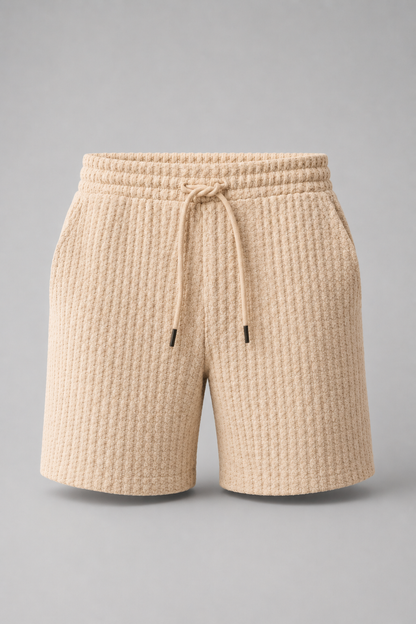 Men’s Textured Drawstring Shorts | Cotton Blend Knit | Elasticated Waist Casual Summer Shorts | Steven & Levon
