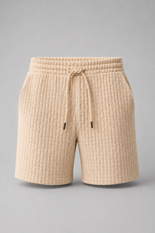 Men’s Textured Drawstring Shorts | Cotton Blend Knit | Elasticated Waist Casual Summer Shorts | Steven & Levon