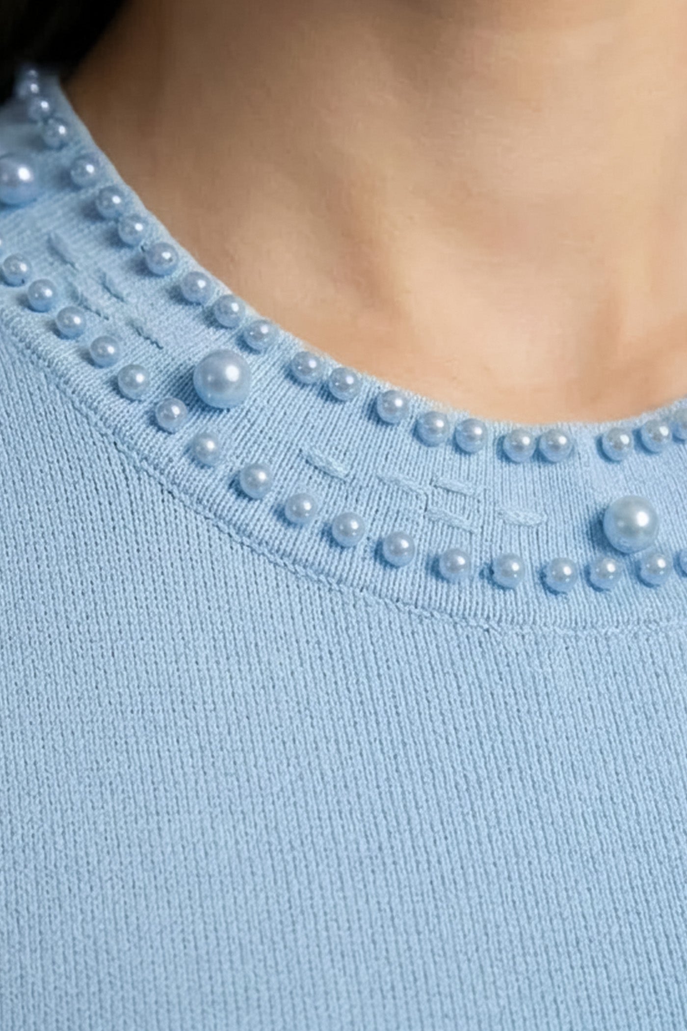 Sleeveless Knit Midi Dress | Women | Pearl Embellished | Blue | Steven & Levon