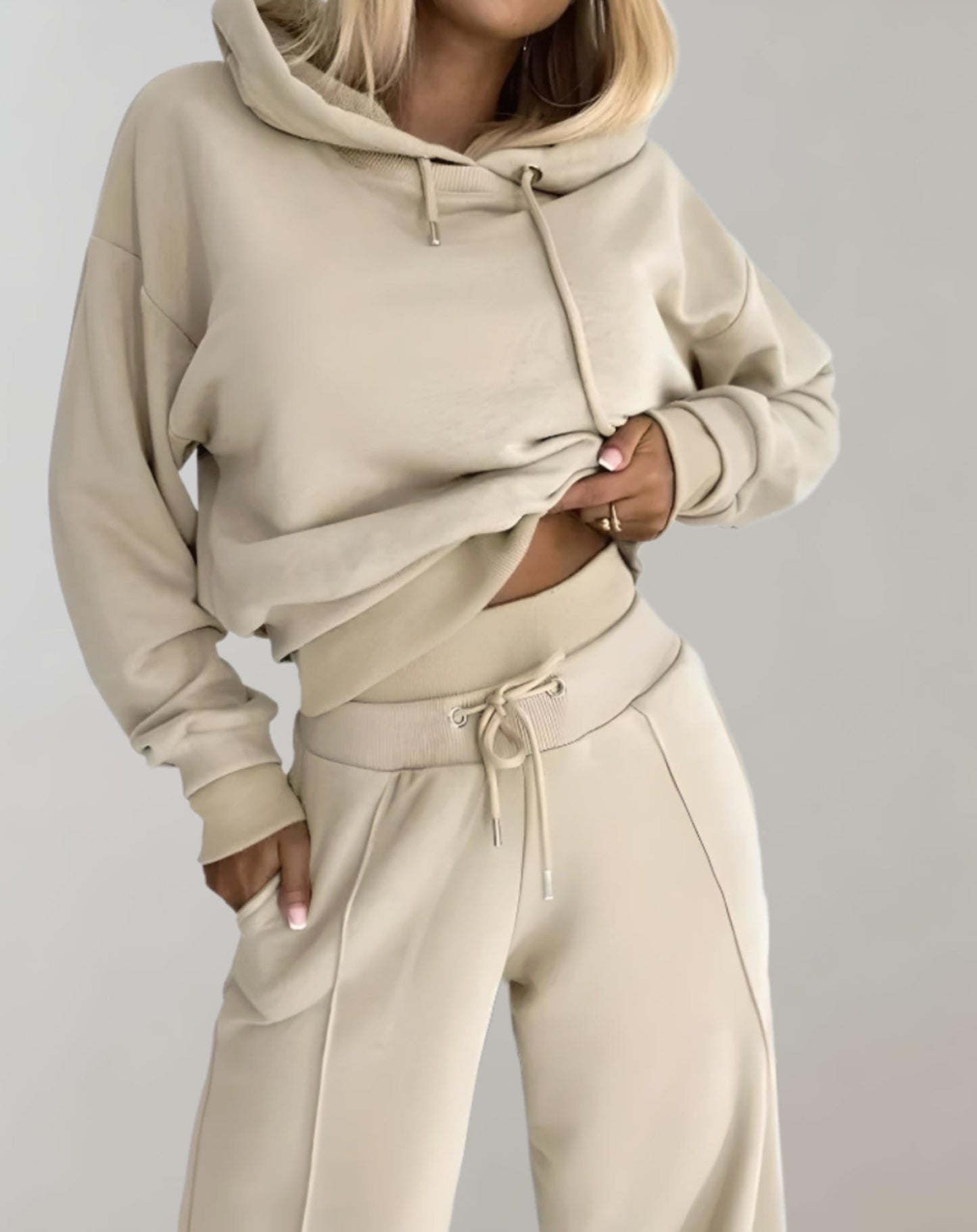 2-Piece Hooded Set | Women | Soft Fabric | Wide-Leg Trousers | Casual Comfort | Steven & Levon