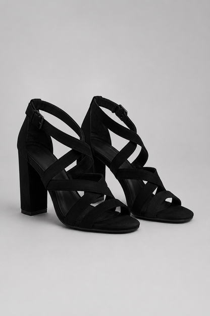 Women's Block Heel Cross Strap Sandals | Eco Leather | Adjustable Straps Elegant Dress Shoes | Steven & Levon