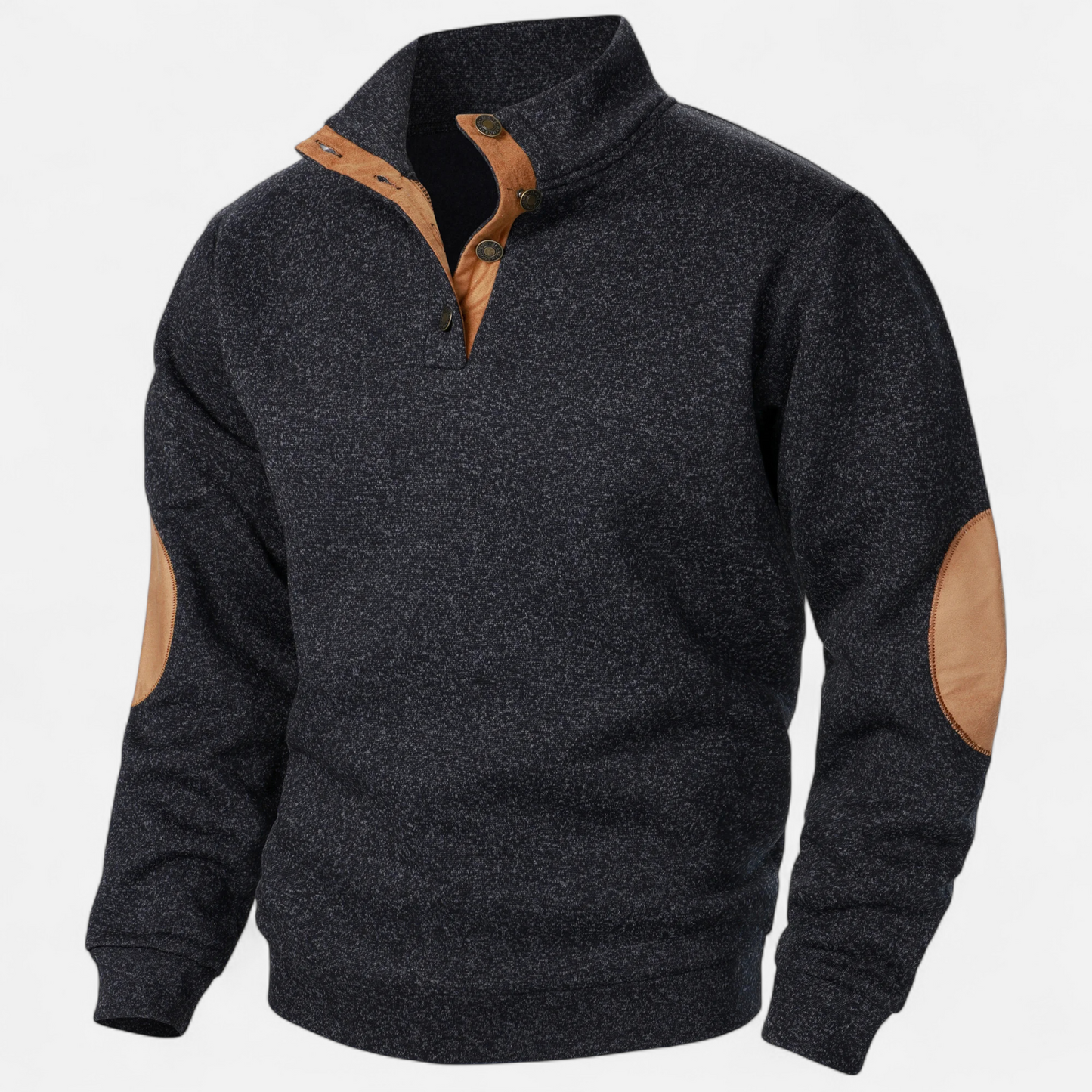 Men's Knitted Jumper | Stand Collar Half Button Pullover | Elbow Patch Sweater | Steven & Levon