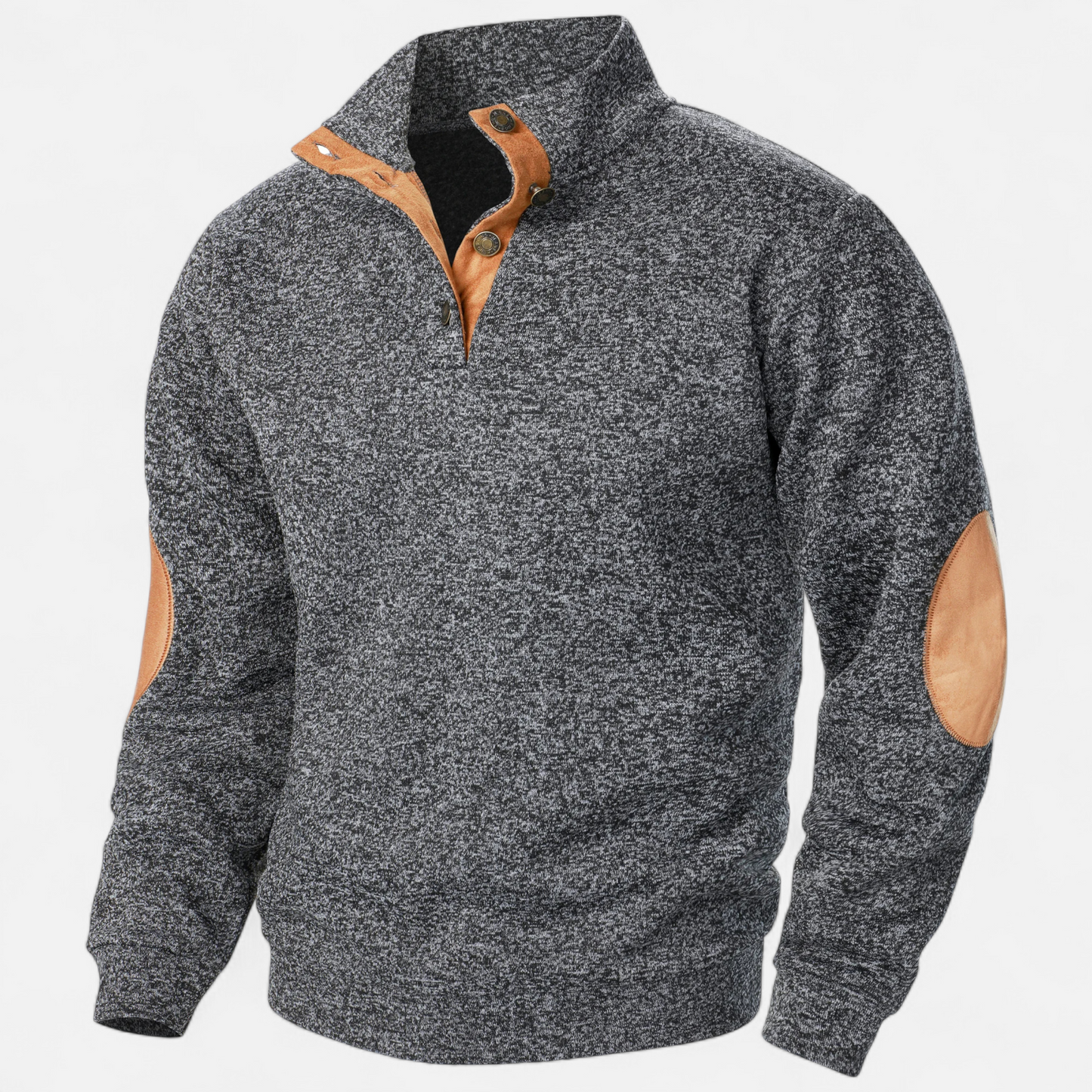 Men's Knitted Jumper | Stand Collar Half Button Pullover | Elbow Patch Sweater | Steven & Levon