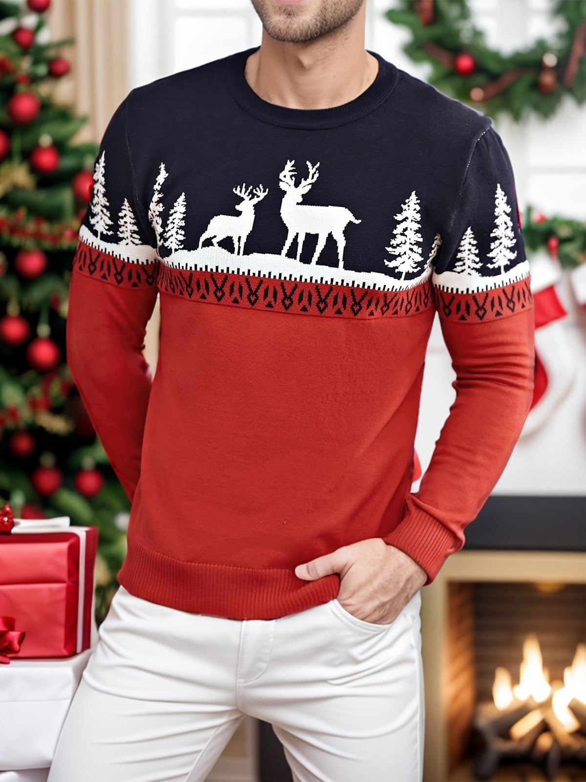 Festive Reindeer Jumper | Christmas Print | Casual Holiday Knitwear | Steven & Levon