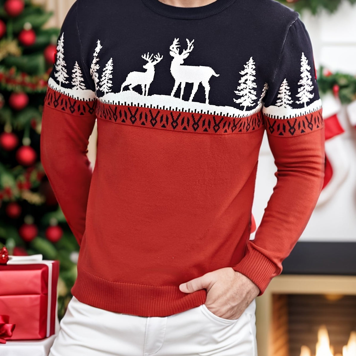 Festive Reindeer Jumper | Christmas Print | Casual Holiday Knitwear | Steven & Levon