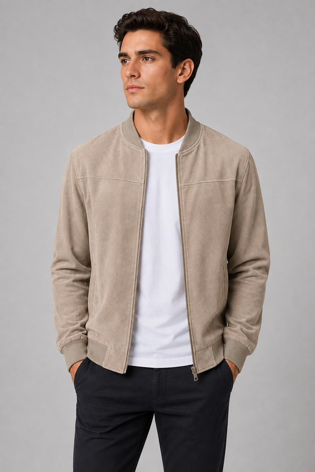 Men's Suede Bomber Jacket | Zip Front | Lightweight | Smart Casual Outerwear | Steven & Levon