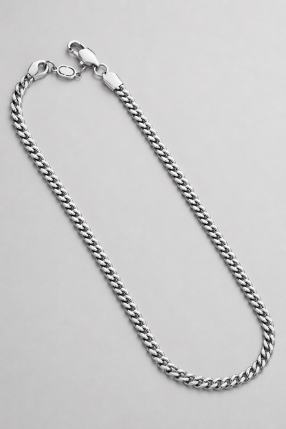 Men's Cuban Link Chain | 4mm | 316L Stainless Steel | Rhodium Finish | Silver | Steven & Levon